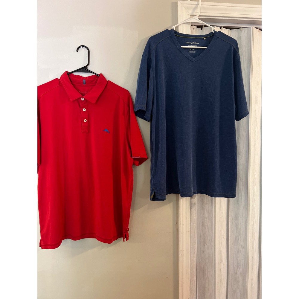 Tommy Bahama‎ IslandZone Shirts Mens XL Red Polo Blue V-Neck Tee Lot 2 Excellent